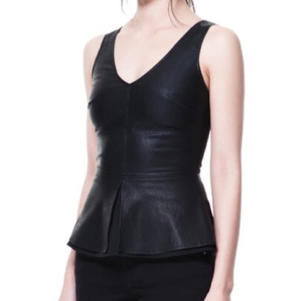 Zara Trafaluc Black Faux Leather Peplum Top